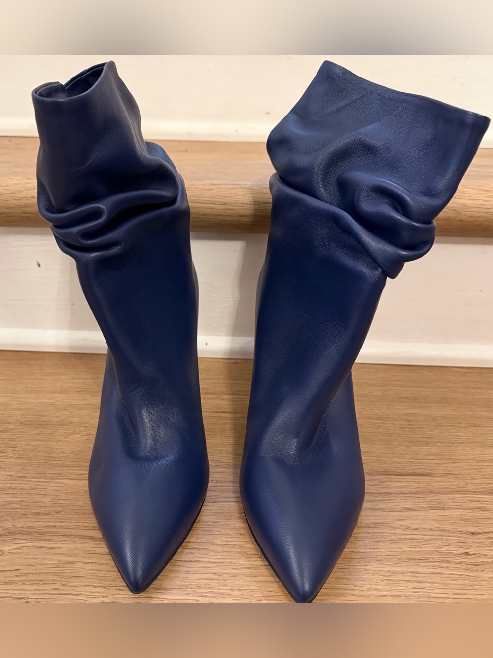 Paris Texas Blue Leather Slouchy Ankle Boots Stiletto Pointed Toe EU 39.5 - Picture 5 of 14